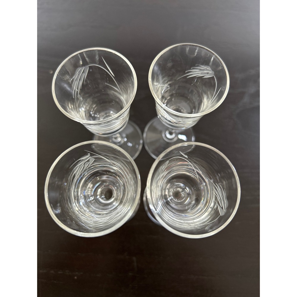 Vintage Etched Wheat Cordial Glasses Set of 4 Clear Stemmed Liqueur Aperitif 4oz - Picture 4 of 5